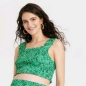 Isabel Maternity Smocked Green Tank Top Elastic Stretch Straps Cotton Blend M